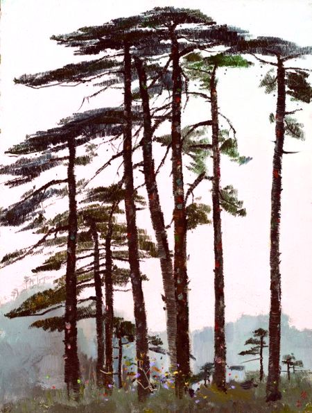 吴冠中 1974 年作 《黄山松》油彩木板 61×46cm